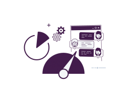 A stylised image icon of a pie chart, speedometer and chat messages