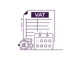 A stylised image icon of VAT returns, a calendar and pound coins