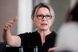 An image of Maria Jenkins in a meeting with the Barbourne Brook team