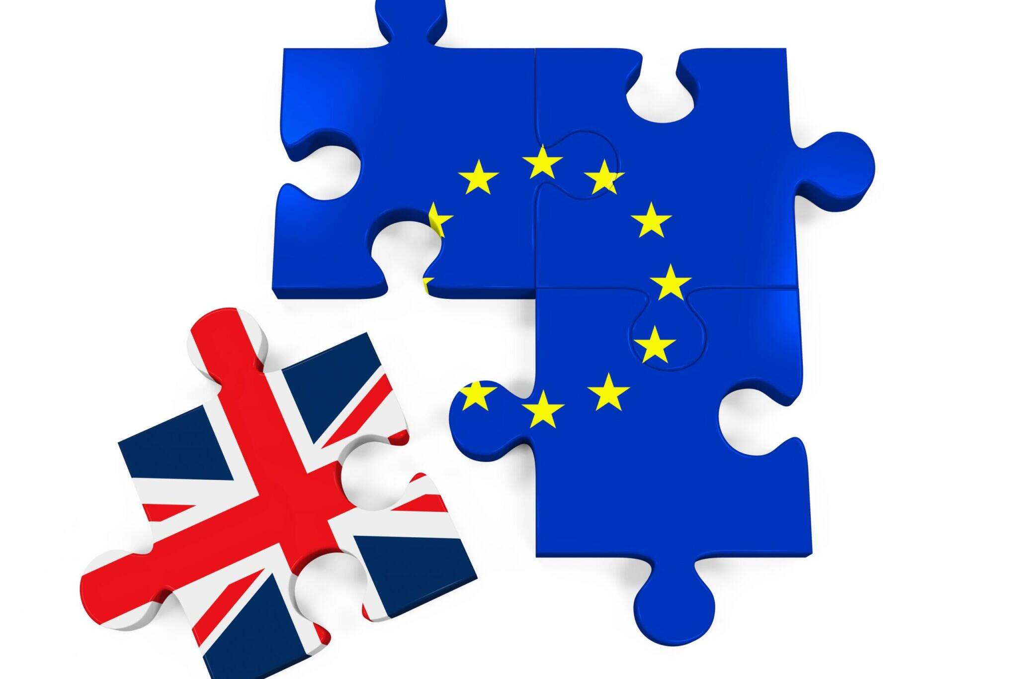 Brexit Puzzle Pieces isolated on white background. 3D render.