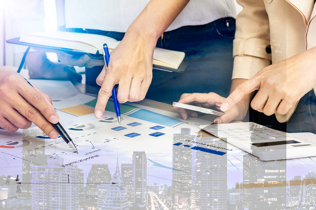 Business meeting to manage sale marketing finance strategy