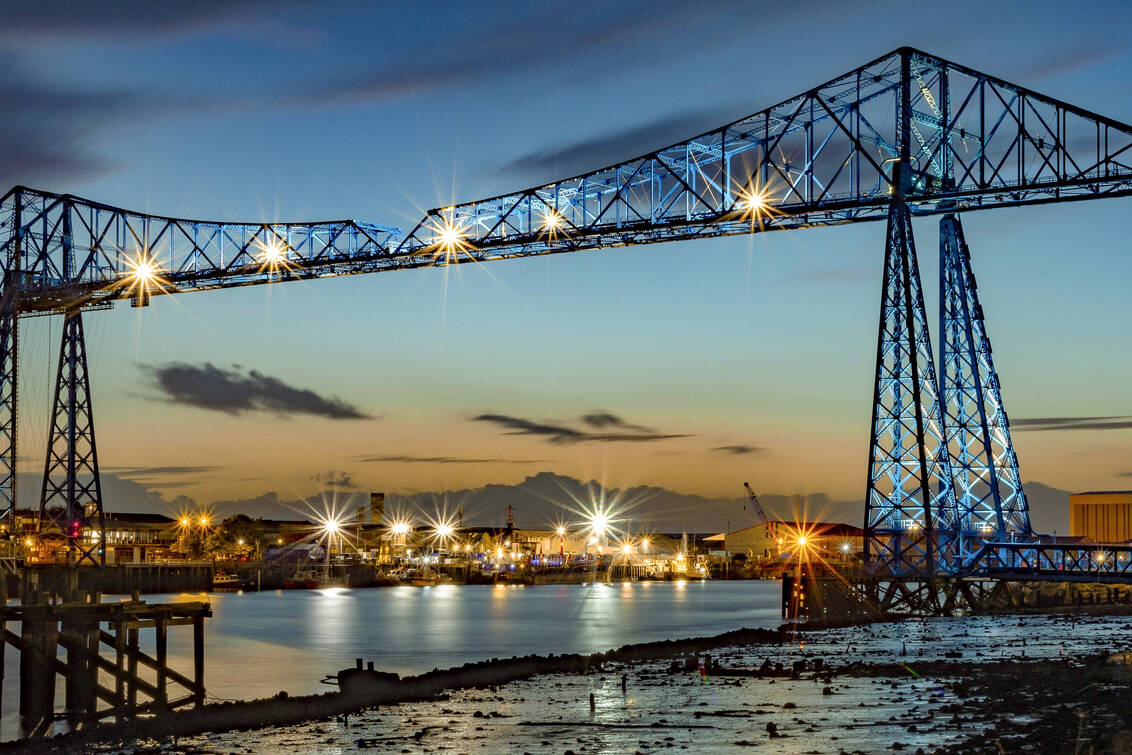 Teesside transporter bridge at sunset