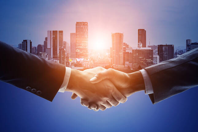 Business network concept. Shaking hands. Management strategy.