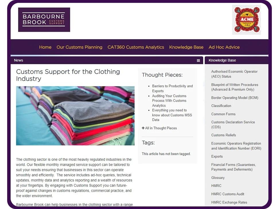 Customs Support for Clothing Industry image