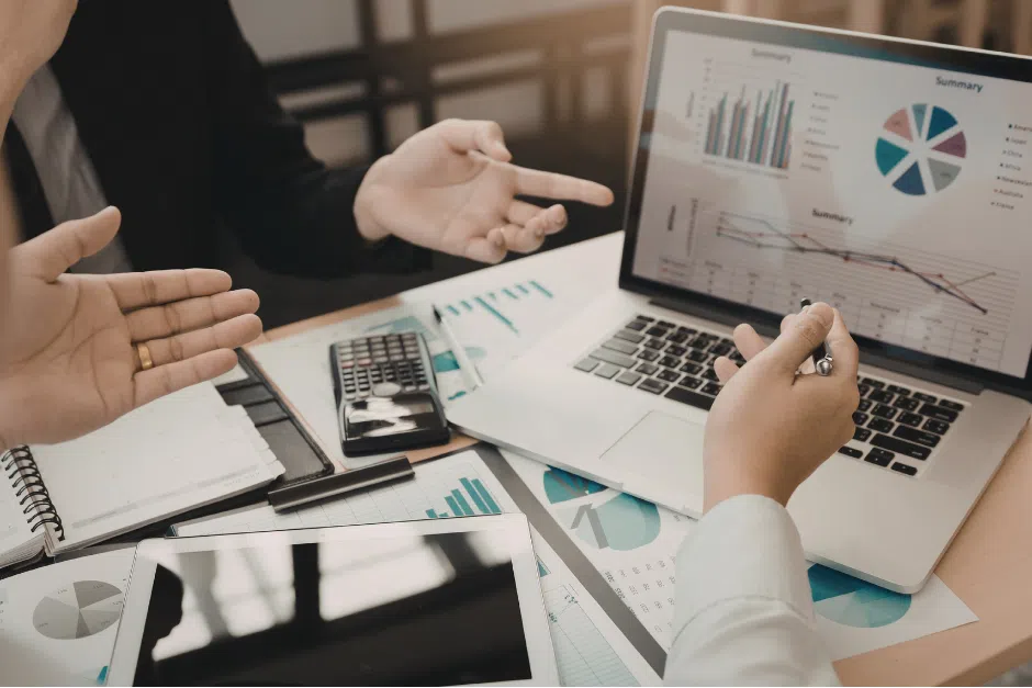 Team analysing financial data